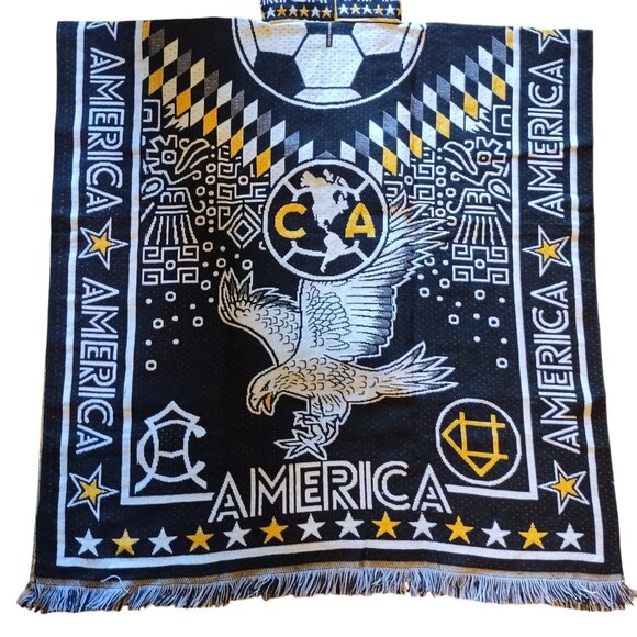 Club America Mexican Poncho - Stylish Fan Gear for Game Day | Black and Yellow - Picture 5 of 6